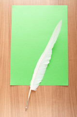 Paper and feather in vintage writing concept
