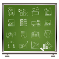 painted with chalk bank, business, finance and office icons