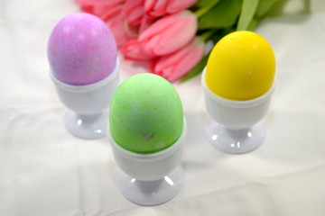 Easter Breakfast of Colored Eggs