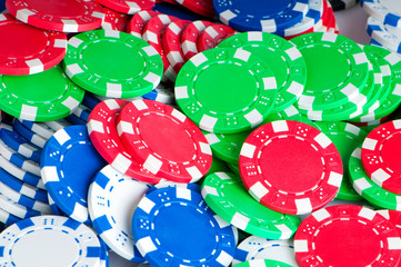 Stack of various casino chips - gambling concept