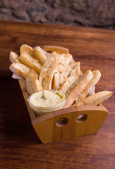 Garlic crusty bread in a basket.