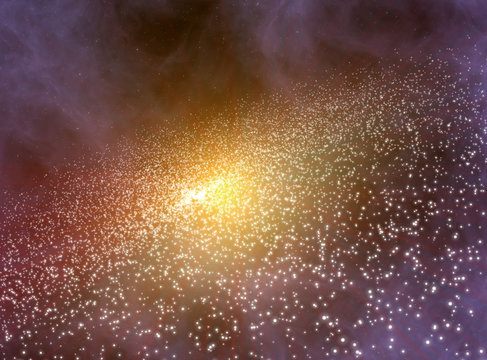 Deep space background with galaxy rotating and clusters of stars