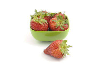 Strawberries in green dish