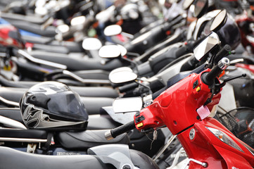 Many motobikes on the parking, Cambodia