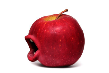 Red apple with a mouth