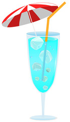 blue soda with a little red umbrella