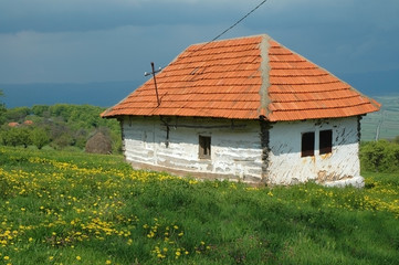 Fototapeta na wymiar Landscape with a wooden house in Transylvania, Romania
