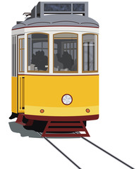 Lisbon tramway, isolated in white, vector