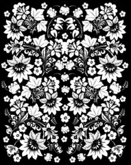 design on black with white flowers
