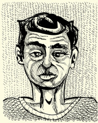 young man portrait - monochrome illustration