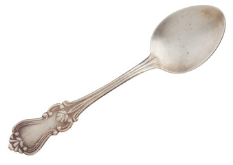 Old silver spoon with floral ornament - 31333501