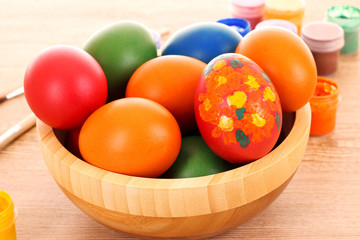 easter eggs, color paint and brush