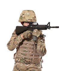 Fototapeta premium Modern soldier with rifle