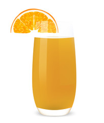 Glass of orange juice and an orange. Vector illustration.