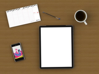 Arbeitsplatz Schreibtisch von oben