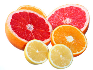 Citrus fruits: orange, grapefruit and lemon