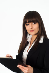 beautiful girl in a black business suit