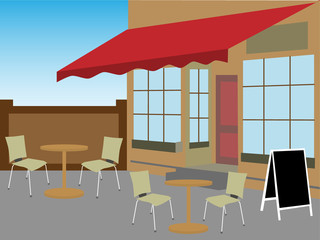 Enclosed cafe courtyard chairs table daytime
