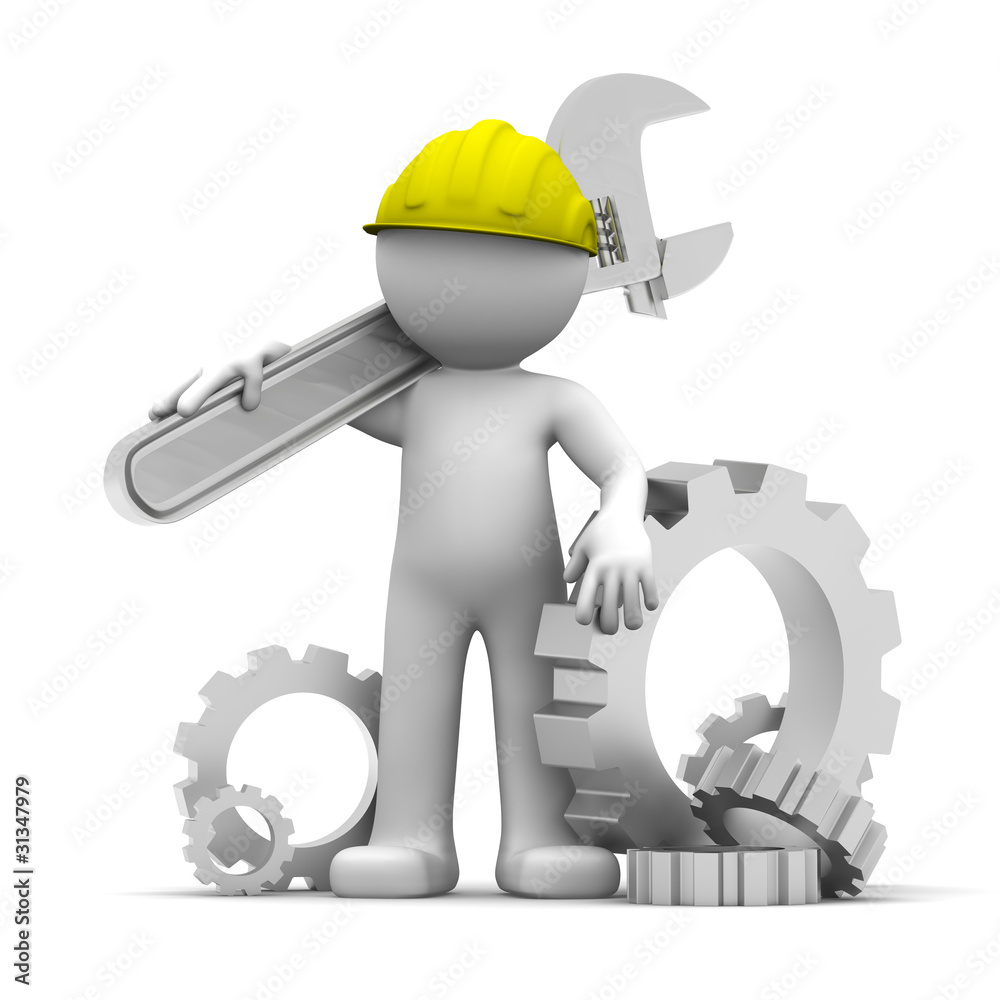 Wall mural industrial worker with wrench and gears. conceptual illustration