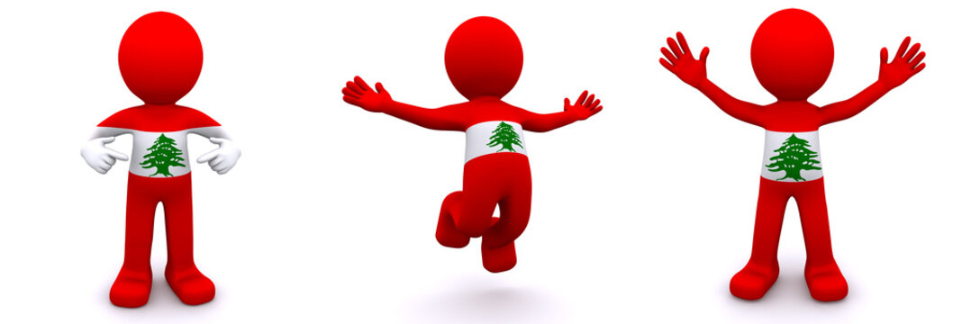 3d character textured with flag of Lebanon