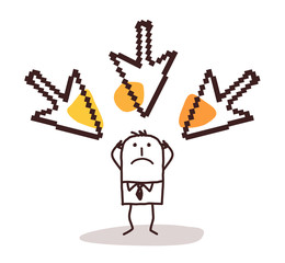 man with big pointing cursors on his head