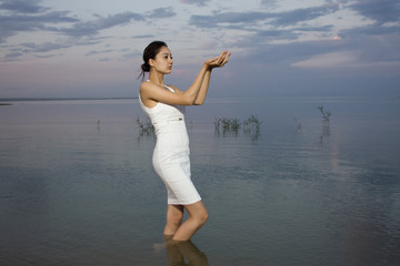 The girl on a lake