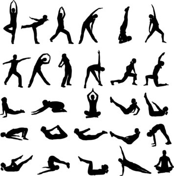 silhouettes of girl exercising - vector