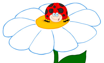 Personnage de dessin animé coccinelle sur fleur