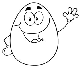 Outlined Easter Egg Mascot Cartoon Character Waving A Greeting