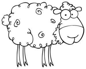 Outlined Sheep Cartoon Character Eating A Grass