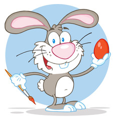 Happy Gray Rabbit Painting Easter Egg