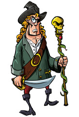 Cartoon pirate with a sword and staff