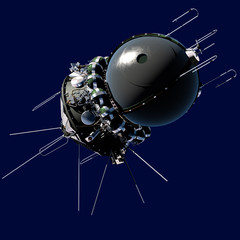 The first spaceship isolated on blue background