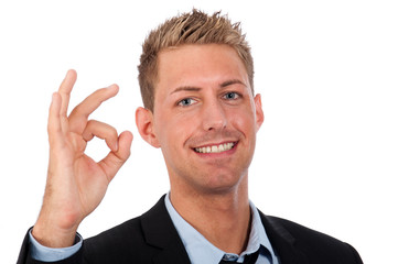Young business man showing ok sign