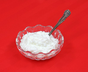 Cottage cheese with spoon
