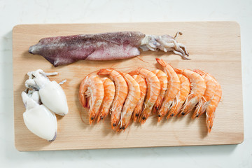 still life of raw seafood