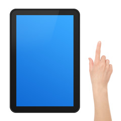 Interactive Touch Screen Tablet with Hand with clipping path