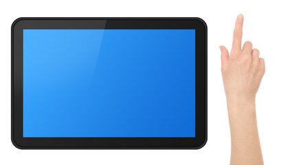 Interactive Touch Screen Tablet with Hand with clipping path