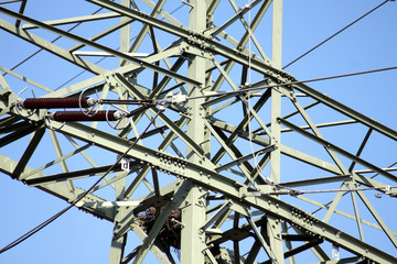 electrical tower power supply line blue sky