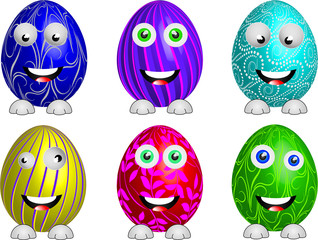 Fototapeta premium Funny smiling easter eggs set, vector illustration