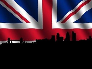 London skyline 2011 with rippled British flag illustration
