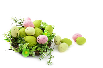 decorative easter nest with eggs