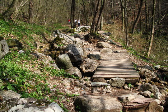 Old bridge on mountain path to reach Canzo's Horns