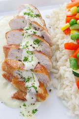 Chicken breast with rice and vegetables