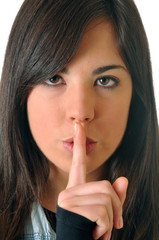 Naklejka premium Young woman asking for silence