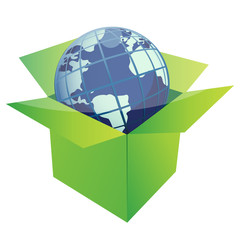 globe illustration design inside a green box