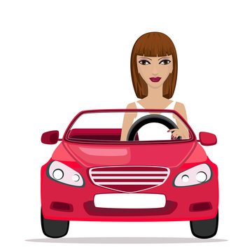 Woman in a red convertible