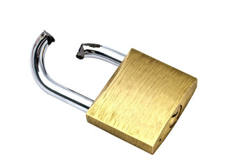 Broken padlock on white