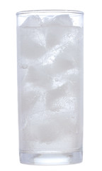 glass of water with ice and bubbles