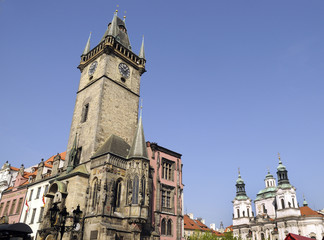 Fototapeta na wymiar Town Hall and clock in Prague Capital of the Czech Republic